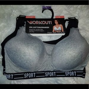 New w/tags. Sz 1X Sports Bra. 2 Pack. Gray Black.